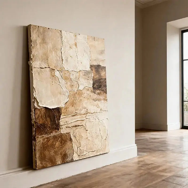 Beige & Brown Textured Wall Art-Modern Abstract Canvas Artmeto Wood wall art