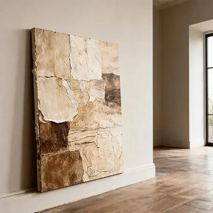 Beige & Brown Textured Wall Art-Modern Abstract Canvas Artmeto Wood wall art