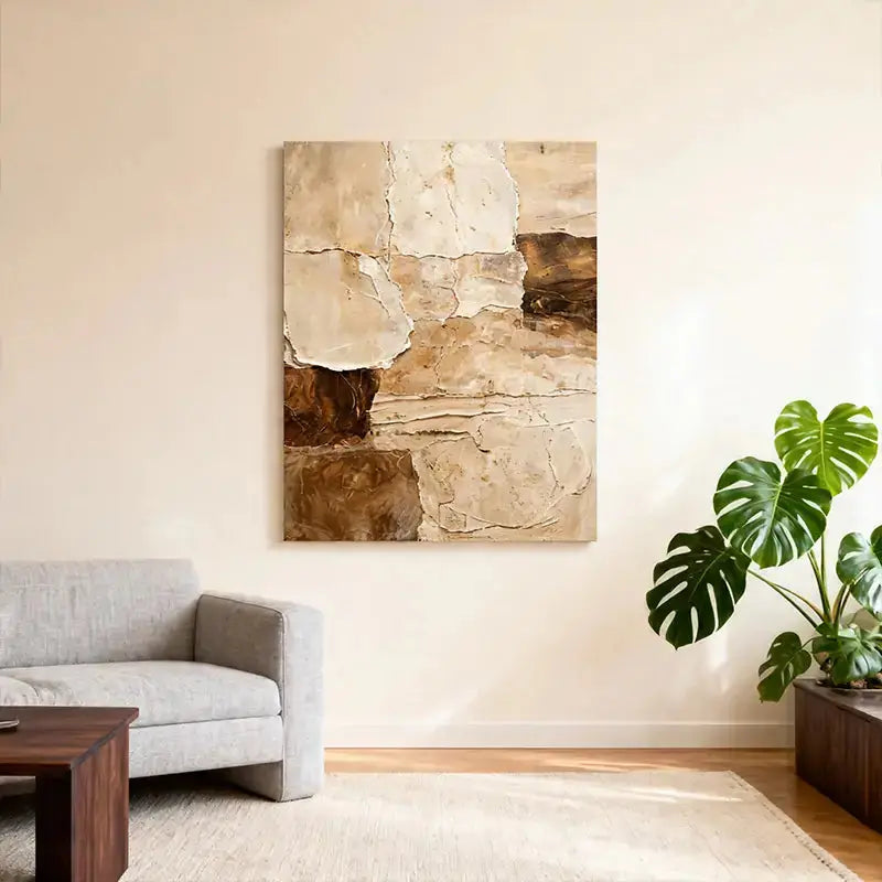 Beige & Brown Textured Wall Art-Modern Abstract Canvas Artmeto Wood wall art