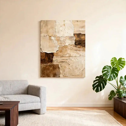 Beige & Brown Textured Wall Art-Modern Abstract Canvas Artmeto Wood wall art