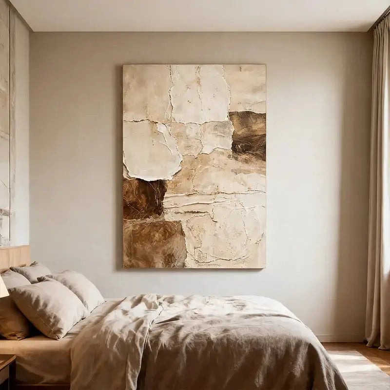Beige & Brown Textured Wall Art-Modern Abstract Canvas Artmeto Wood wall art