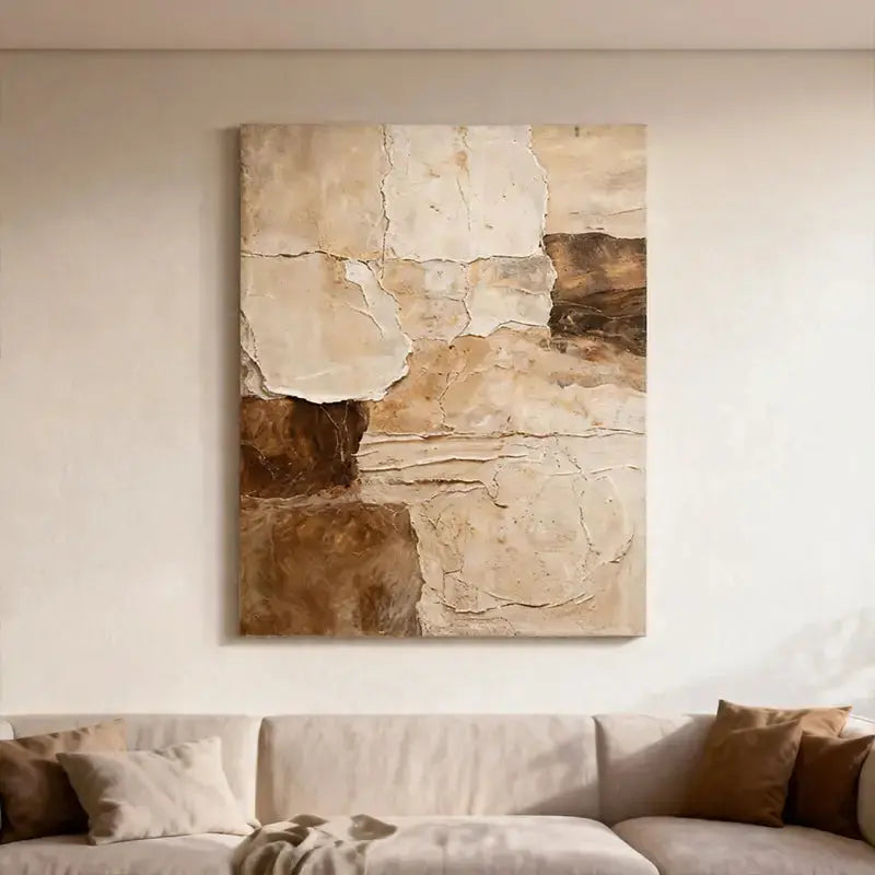 Beige & Brown Textured Wall Art-Modern Abstract Canvas Artmeto Wood wall art