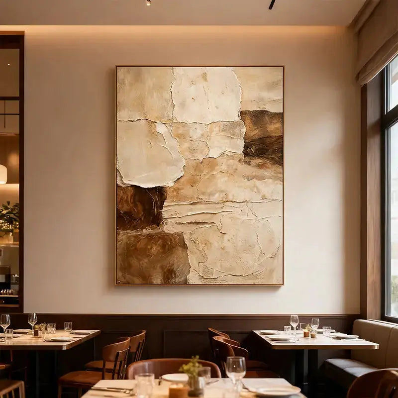 Beige & Brown Textured Wall Art-Modern Abstract Canvas Artmeto Wood wall art