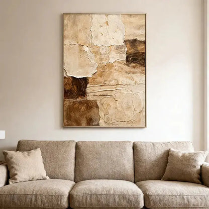 Beige & Brown Textured Wall Art-Modern Abstract Canvas Artmeto Wood wall art