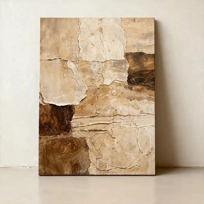 Beige & Brown Textured Wall Art-Modern Abstract Canvas Artmeto Wood wall art