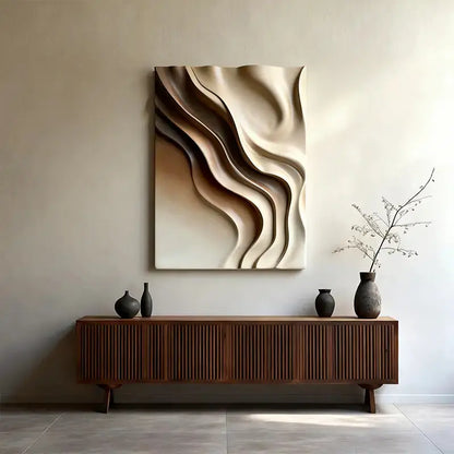 Beige & Caramel Wave Organic Flow Abstract 3D Relief Wall Decor Artmeto Wood wall art