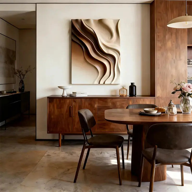 Beige & Caramel Wave Organic Flow Abstract 3D Relief Wall Decor Artmeto Wood wall art