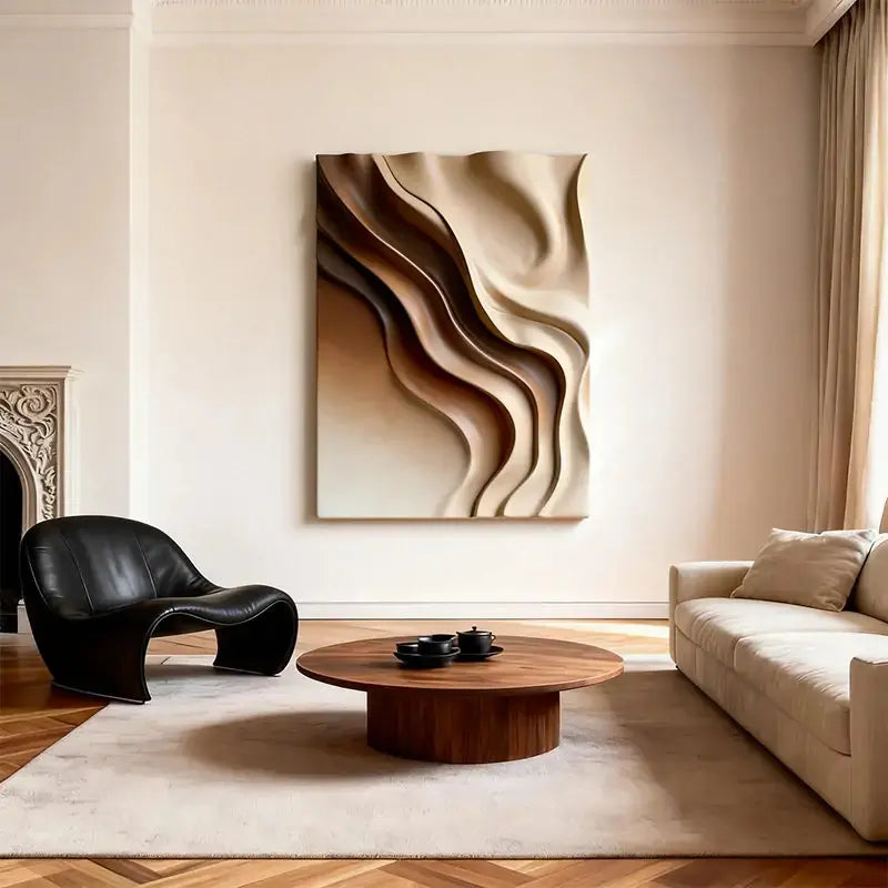 Beige & Caramel Wave Organic Flow Abstract 3D Relief Wall Decor Artmeto Wood wall art