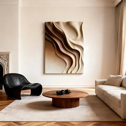 Beige & Caramel Wave Organic Flow Abstract 3D Relief Wall Decor Artmeto Wood wall art