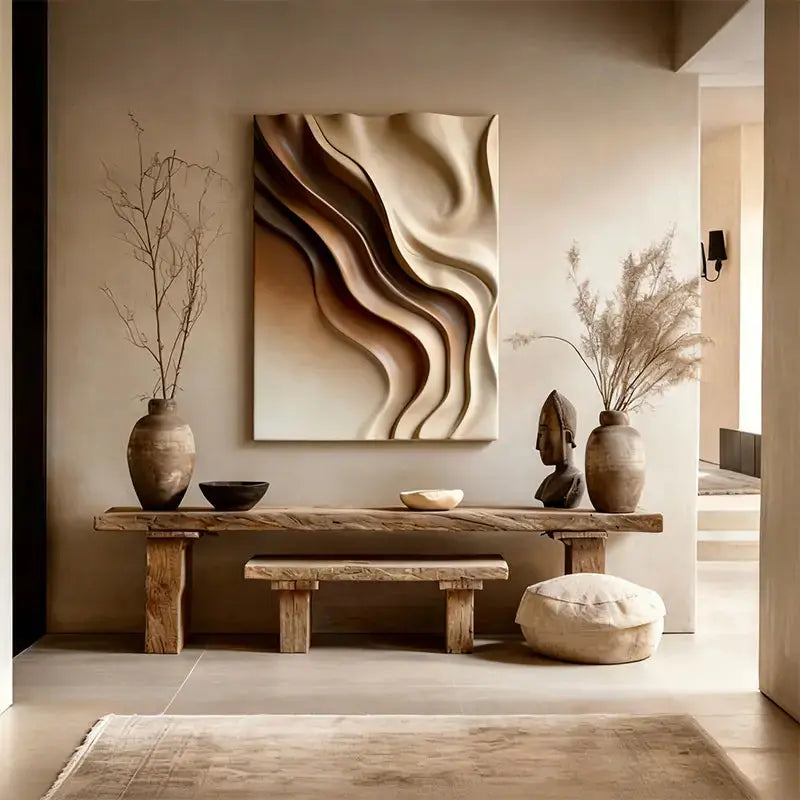 Beige & Caramel Wave Organic Flow Abstract 3D Relief Wall Decor Artmeto Wood wall art