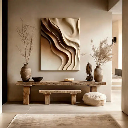 Beige & Caramel Wave Organic Flow Abstract 3D Relief Wall Decor Artmeto Wood wall art