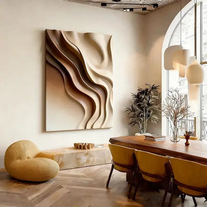 Beige & Caramel Wave Organic Flow Abstract 3D Relief Wall Decor Artmeto Wood wall art
