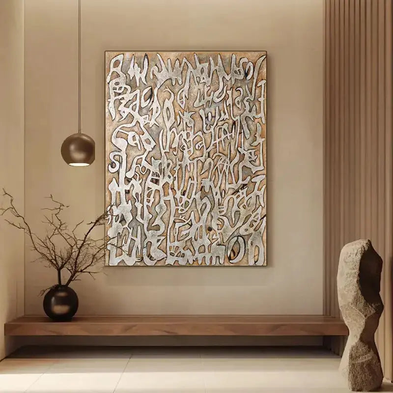 Black Brown Abstract Calligraphy Canvas Wall Art Modern Decor-Artmeto Artmeto Wood wall art