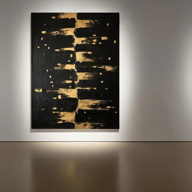 Black Gold Textured Abstract Wall Art-Luxury Canvas Painting-Artmeto Artmeto Wood wall art