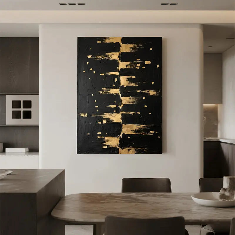 Black Gold Textured Abstract Wall Art-Luxury Canvas Painting-Artmeto Artmeto Wood wall art
