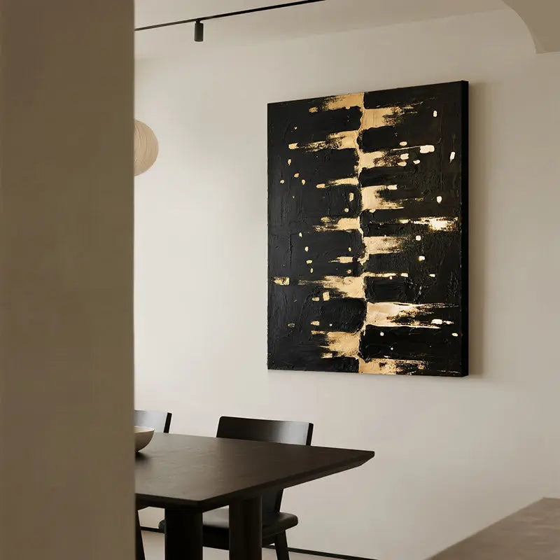 Black Gold Textured Abstract Wall Art-Luxury Canvas Painting-Artmeto Artmeto Wood wall art