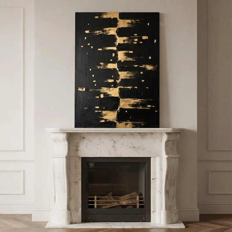 Black Gold Textured Abstract Wall Art-Luxury Canvas Painting-Artmeto Artmeto Wood wall art
