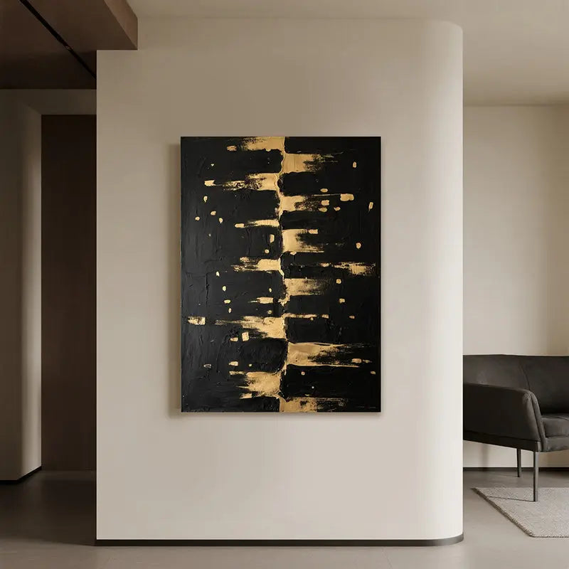 Black Gold Textured Abstract Wall Art-Luxury Canvas Painting-Artmeto Artmeto Wood wall art