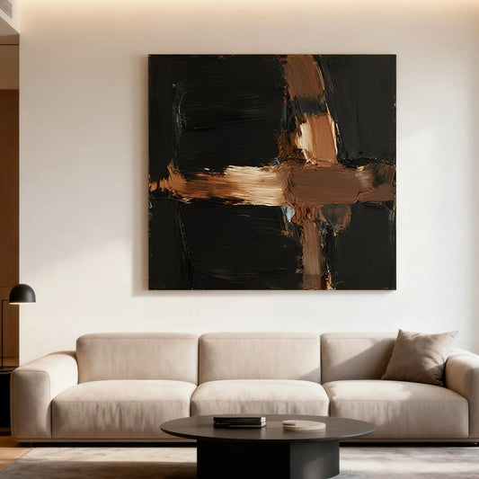 Black Gold Textured Abstract Wall Art-Modern Canvas Painting-Artmeto Artmeto Wood wall art