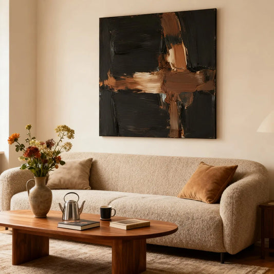 Black Gold Textured Abstract Wall Art-Modern Canvas Painting-Artmeto Artmeto Wood wall art