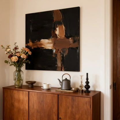 Black Gold Textured Abstract Wall Art-Modern Canvas Painting-Artmeto Artmeto Wood wall art