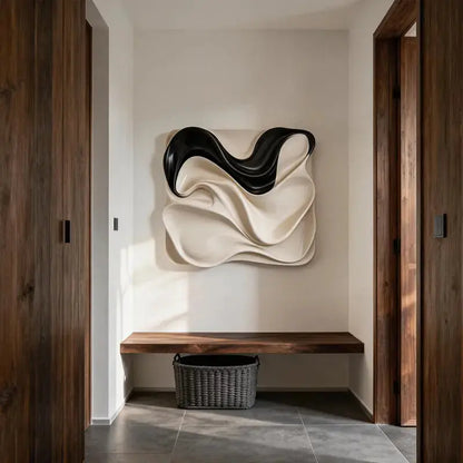 Black & Cream Draped Fabric Wave 3D Relief Wall Art Artmeto Wood wall art