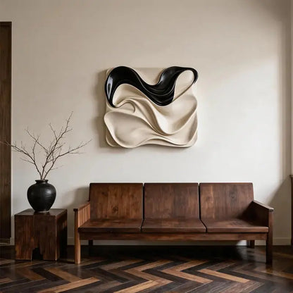 Black & Cream Draped Fabric Wave 3D Relief Wall Art Artmeto Wood wall art