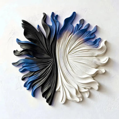 Black, Blue & Ivory Organic Fan 3D Relief Wall Sculpture Artmeto Wood wall art-6