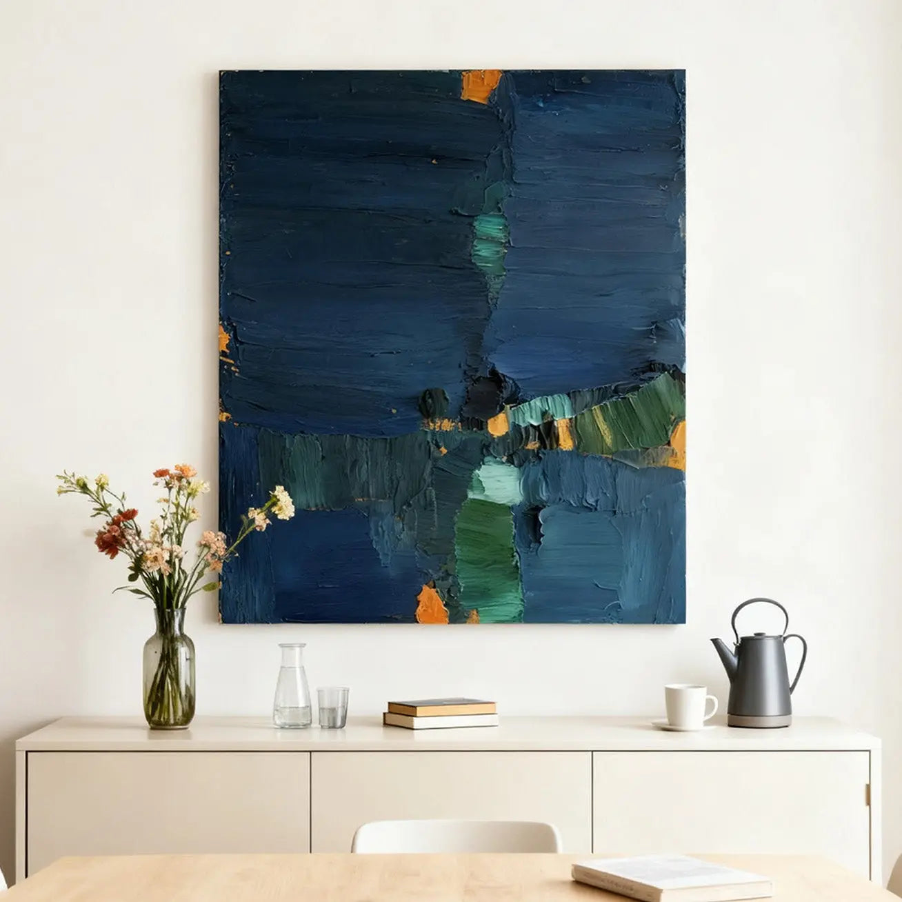 Blue Green Abstract Wall Art-Textured Gold Foil Canvas Decor-Artmeto Artmeto Wood wall art