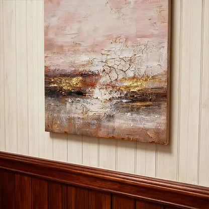 Blush, Taupe & Shimmering Gold Impasto Abstract Painting Artmeto Wood wall art