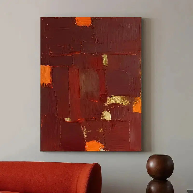 Bold Red Orange Abstract Painting with Rich Textured Finish-Artmeto Artmeto Wood wall art