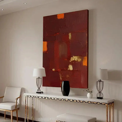 Bold Red Orange Abstract Painting with Rich Textured Finish-Artmeto Artmeto Wood wall art
