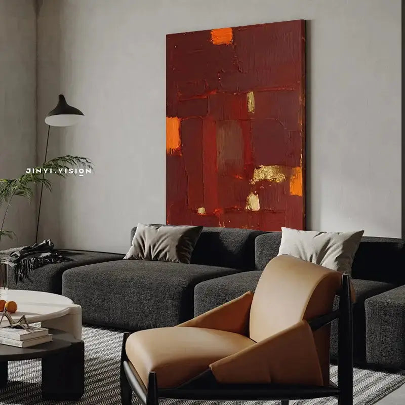 Bold Red Orange Abstract Painting with Rich Textured Finish-Artmeto Artmeto Wood wall art
