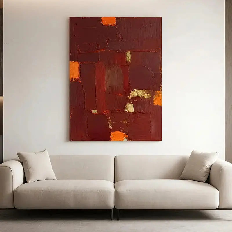 Bold Red Orange Abstract Painting with Rich Textured Finish-Artmeto Artmeto Wood wall art
