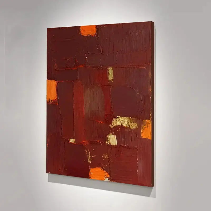 Bold Red Orange Abstract Painting with Rich Textured Finish-Artmeto Artmeto Wood wall art