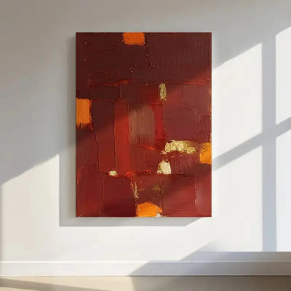 Bold Red Orange Abstract Painting with Rich Textured Finish-Artmeto Artmeto Wood wall art