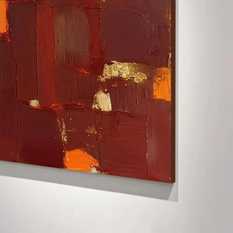 Bold Red Orange Abstract Painting with Rich Textured Finish-Artmeto Artmeto Wood wall art