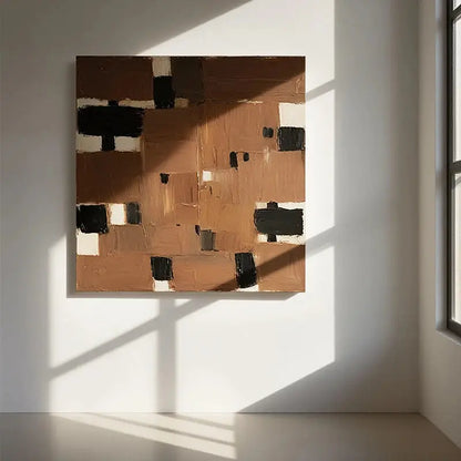 Brown Black Grid Abstract Wall Art-Textured Minimalist Canvas-Artmeto Artmeto Wood wall art