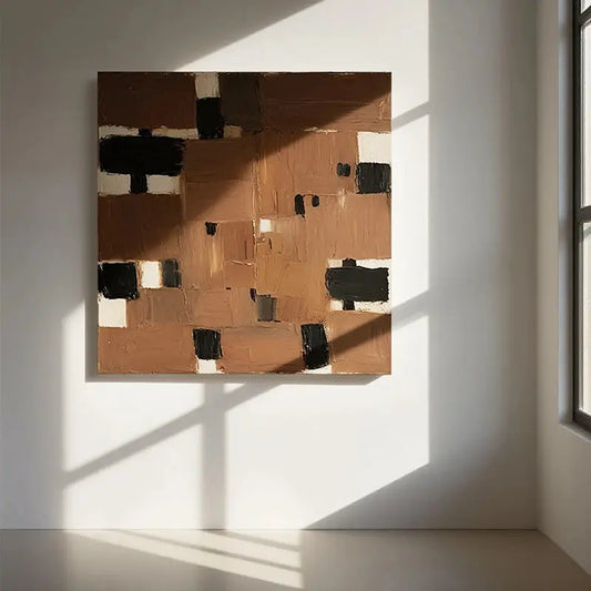 Brown Black Grid Abstract Wall Art-Textured Minimalist Canvas-Artmeto Artmeto Wood wall art