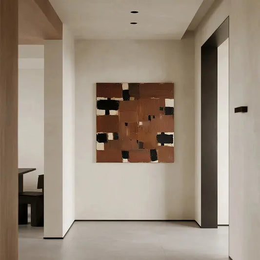 Brown Black Grid Abstract Wall Art-Textured Minimalist Canvas-Artmeto Artmeto Wood wall art