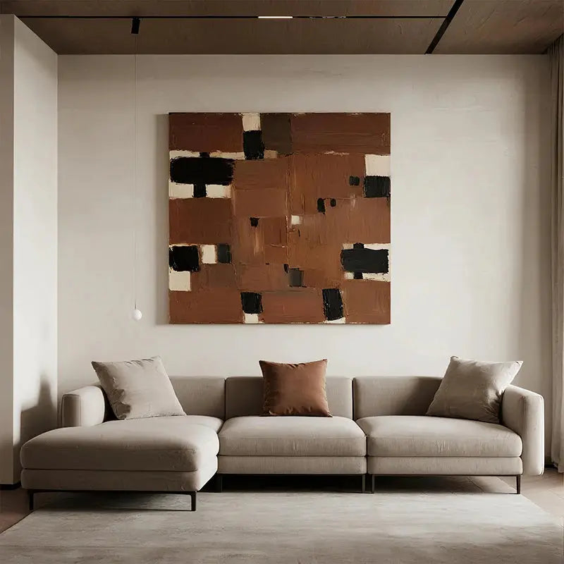 Brown Black Grid Abstract Wall Art-Textured Minimalist Canvas-Artmeto Artmeto Wood wall art