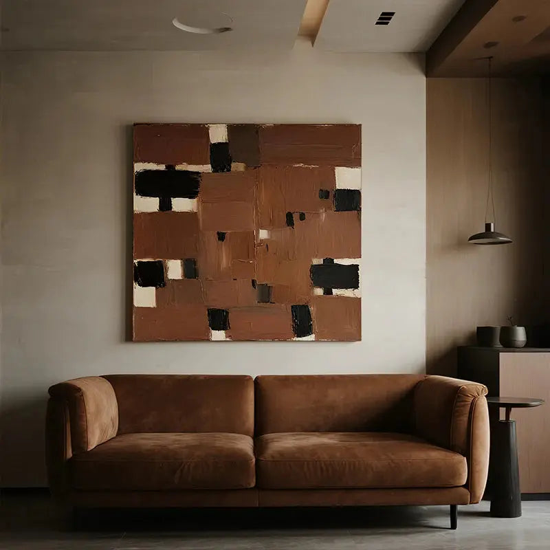 Brown Black Grid Abstract Wall Art-Textured Minimalist Canvas-Artmeto Artmeto Wood wall art