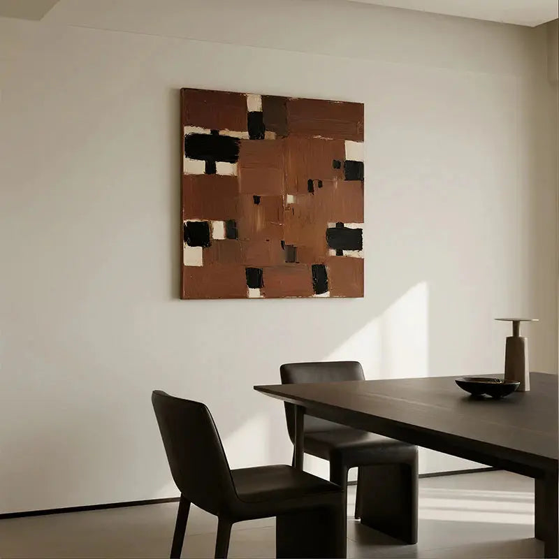 Brown Black Grid Abstract Wall Art-Textured Minimalist Canvas-Artmeto Artmeto Wood wall art