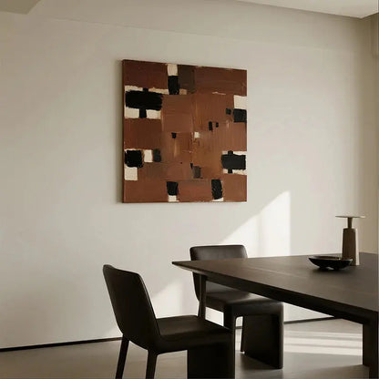 Brown Black Grid Abstract Wall Art-Textured Minimalist Canvas-Artmeto Artmeto Wood wall art