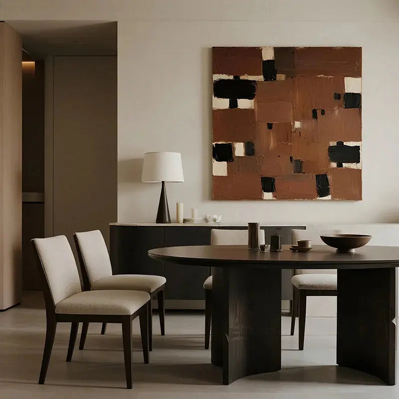 Brown Black Grid Abstract Wall Art-Textured Minimalist Canvas-Artmeto Artmeto Wood wall art