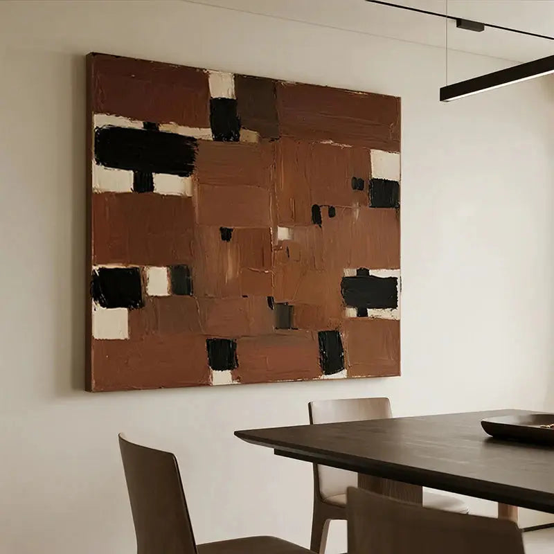 Brown Black Grid Abstract Wall Art-Textured Minimalist Canvas-Artmeto Artmeto Wood wall art