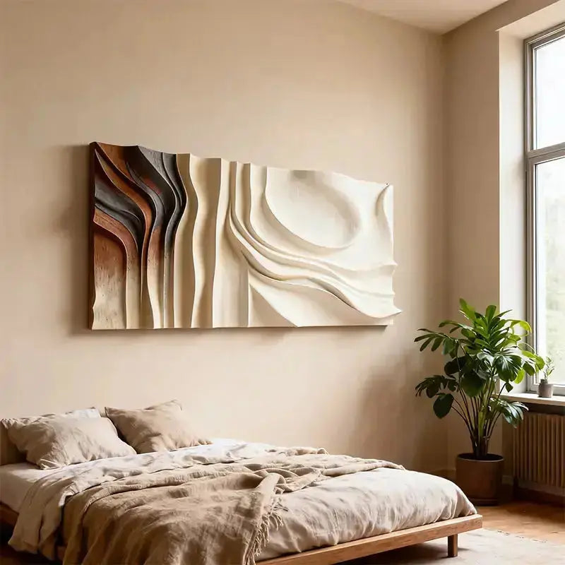 Elegant Beige Wave 3D Wood Sculpture Wall Art Minimalist Home Decor（副本） Artmeto Wood wall art