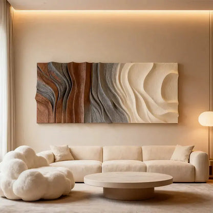Brown & Cream Gradient Drape Modern Organic Flowing Fabric-Textured Wall Art（副本） Artmeto Wood wall art
