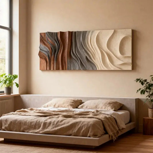 Brown & Cream Gradient Drape Modern Organic Flowing Fabric-Textured Wall Art（副本） Artmeto Wood wall art