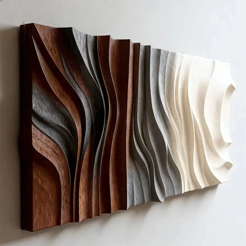 Brown & Cream Gradient Drape Modern Organic Flowing Fabric-Textured Wall Art（副本） Artmeto Wood wall art